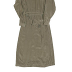 CAROLE LITTLE Womens Beige Silk Day Dress Long Sleeve Midi XS Elegant Waist Tie