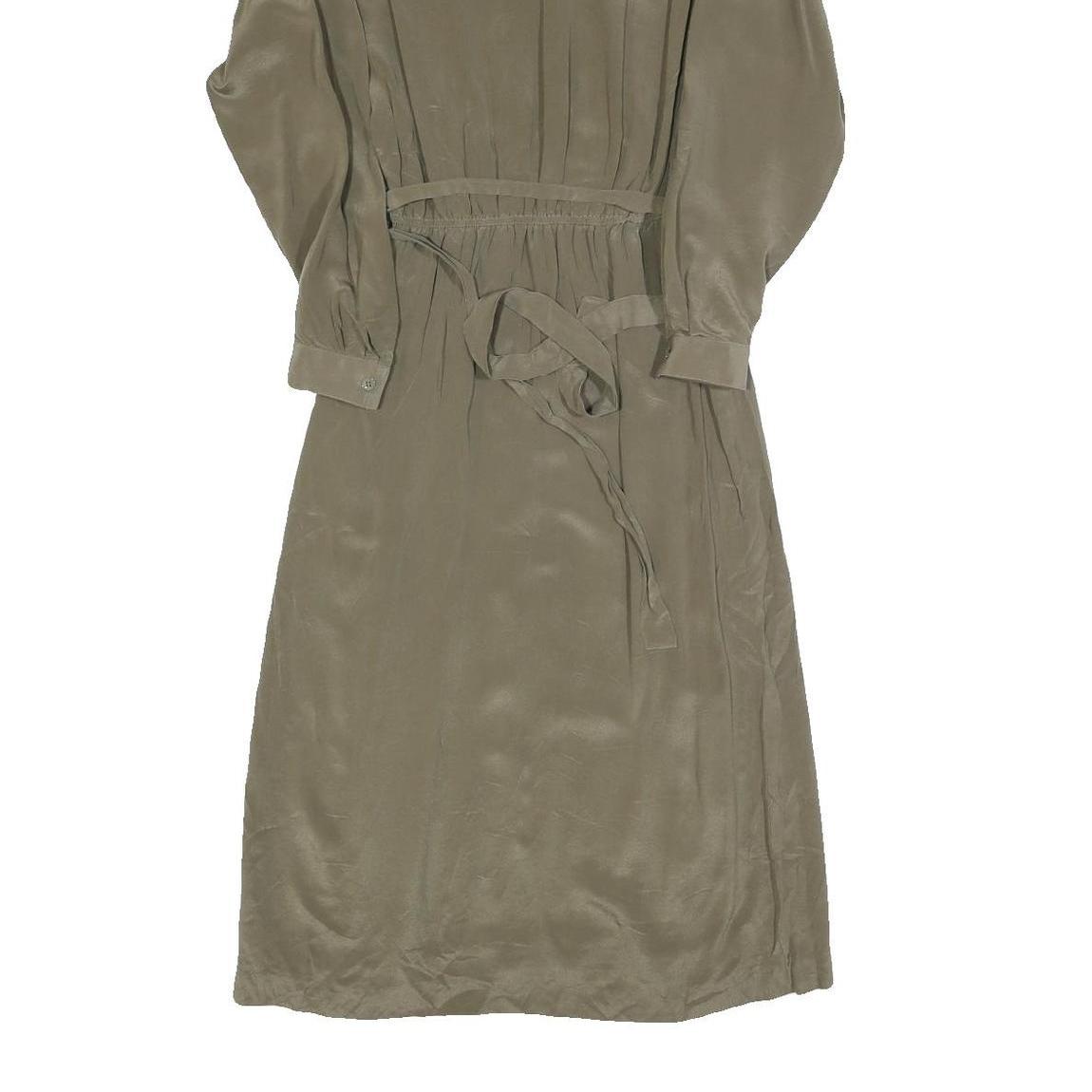 CAROLE LITTLE Womens Beige Silk Day Dress Long Sleeve Midi XS Elegant Waist Tie