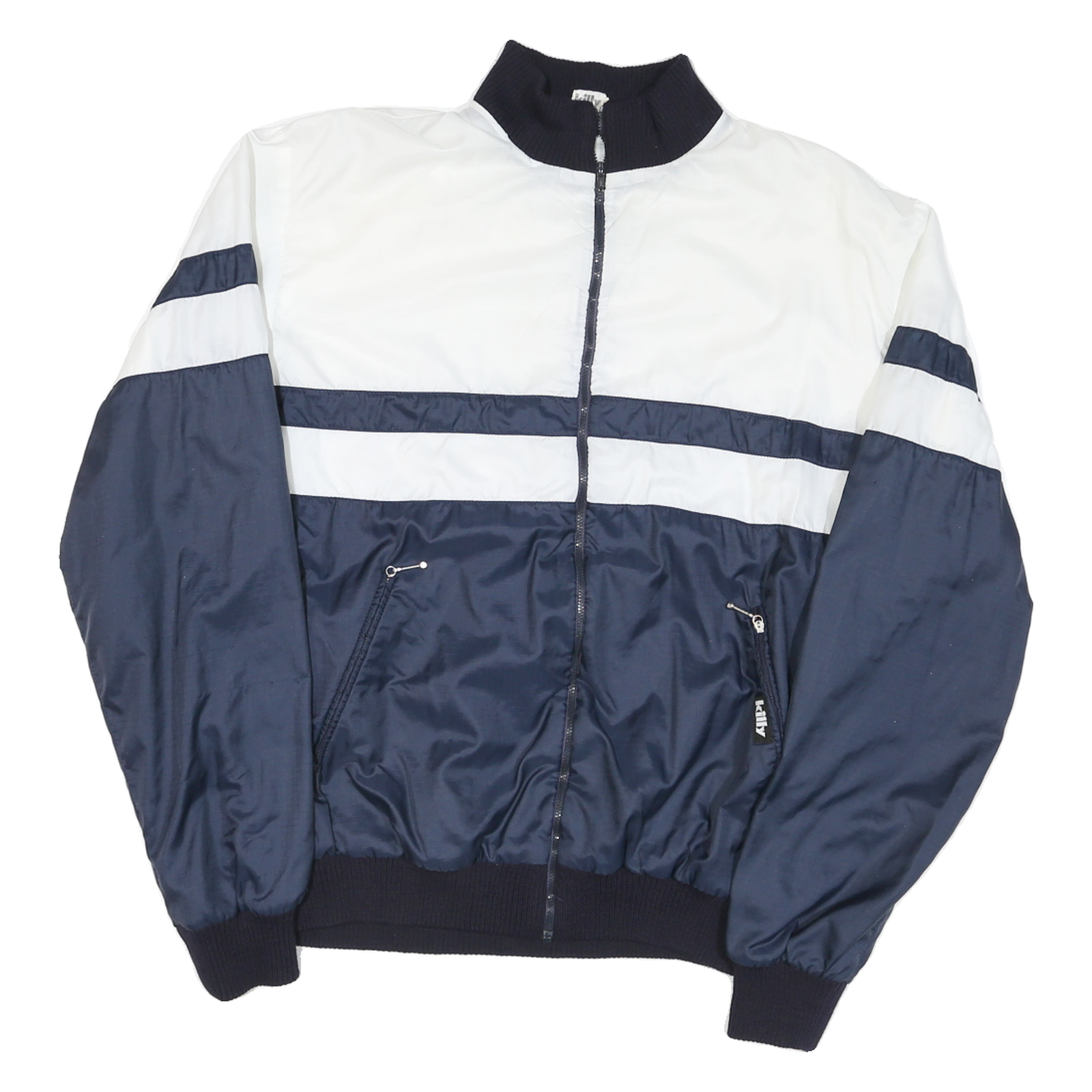 KILLY Mens Blue & White Zip Jacket M Polyester Blend Colourblock Casual