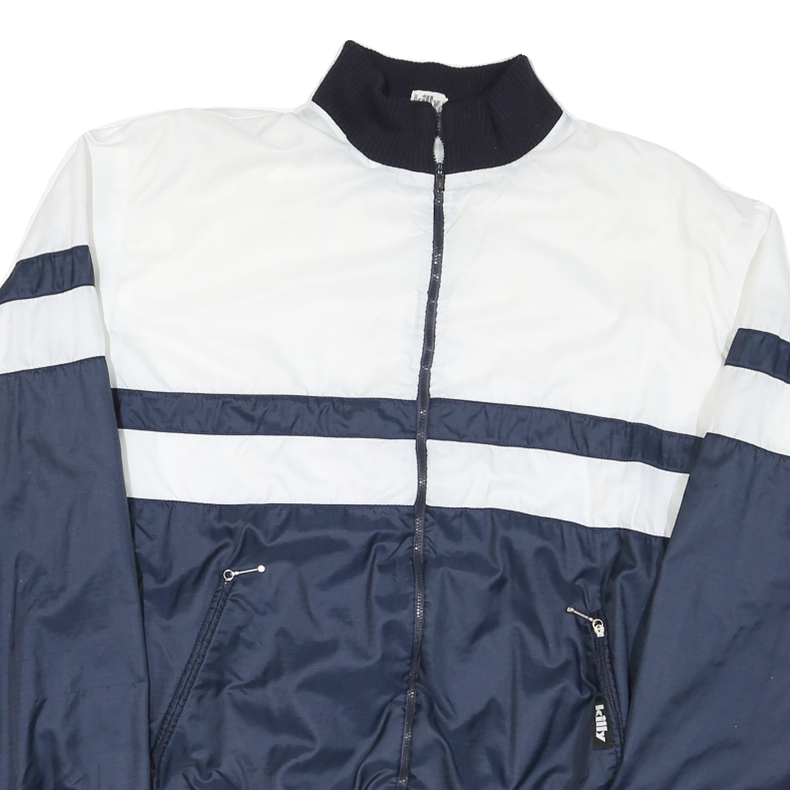 KILLY Mens Blue & White Zip Jacket M Polyester Blend Colourblock Casual