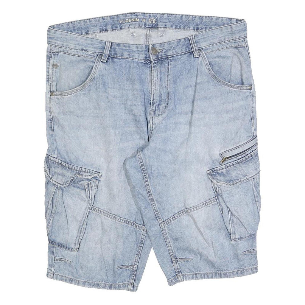 C&A Mens Denim Blue Casual Cargo Shorts XL W38 Functional Pockets