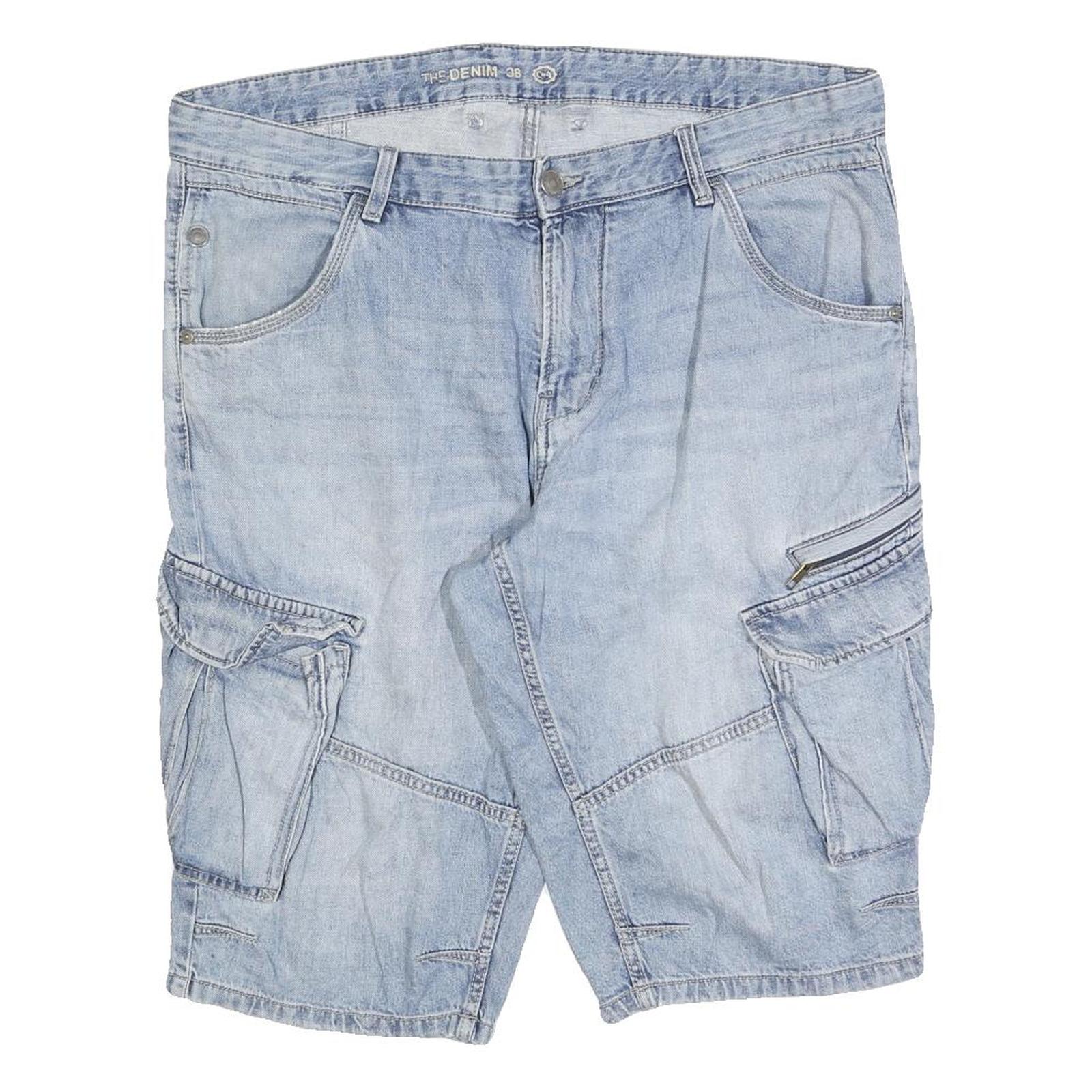 C&A Mens Denim Blue Casual Cargo Shorts XL W38 Functional Pockets