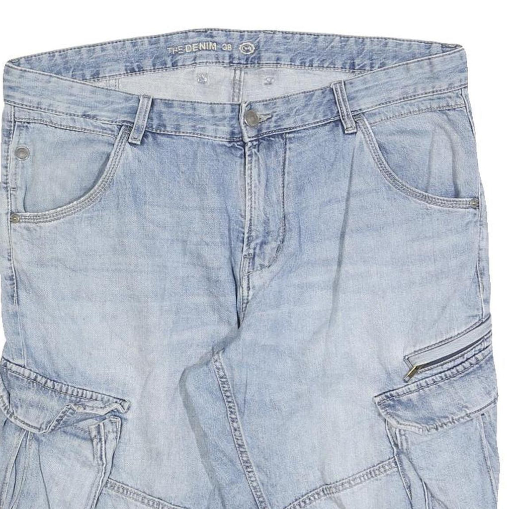 C&A Mens Denim Blue Casual Cargo Shorts XL W38 Functional Pockets