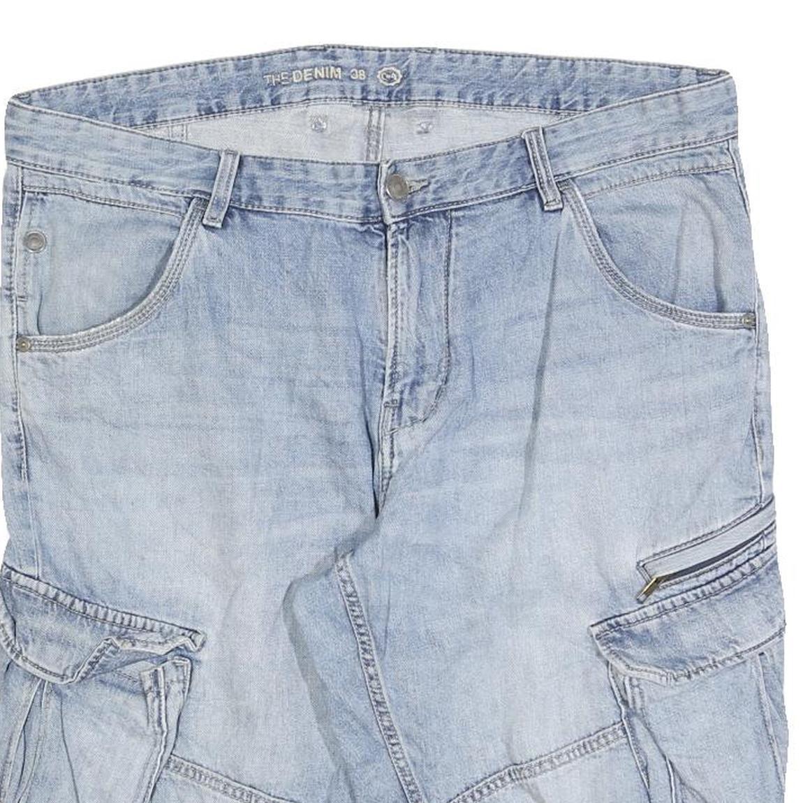 C&A Mens Denim Blue Casual Cargo Shorts XL W38 Functional Pockets