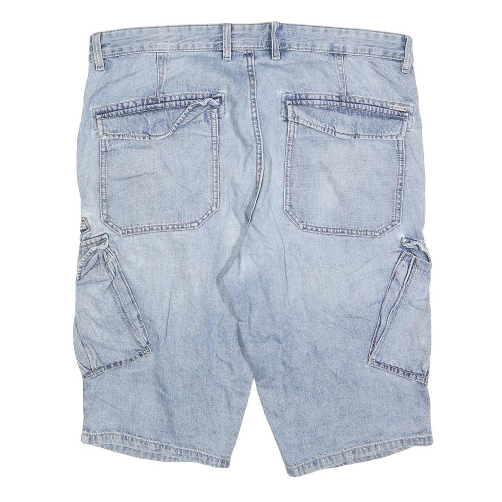 C&A Mens Denim Blue Casual Cargo Shorts XL W38 Functional Pockets