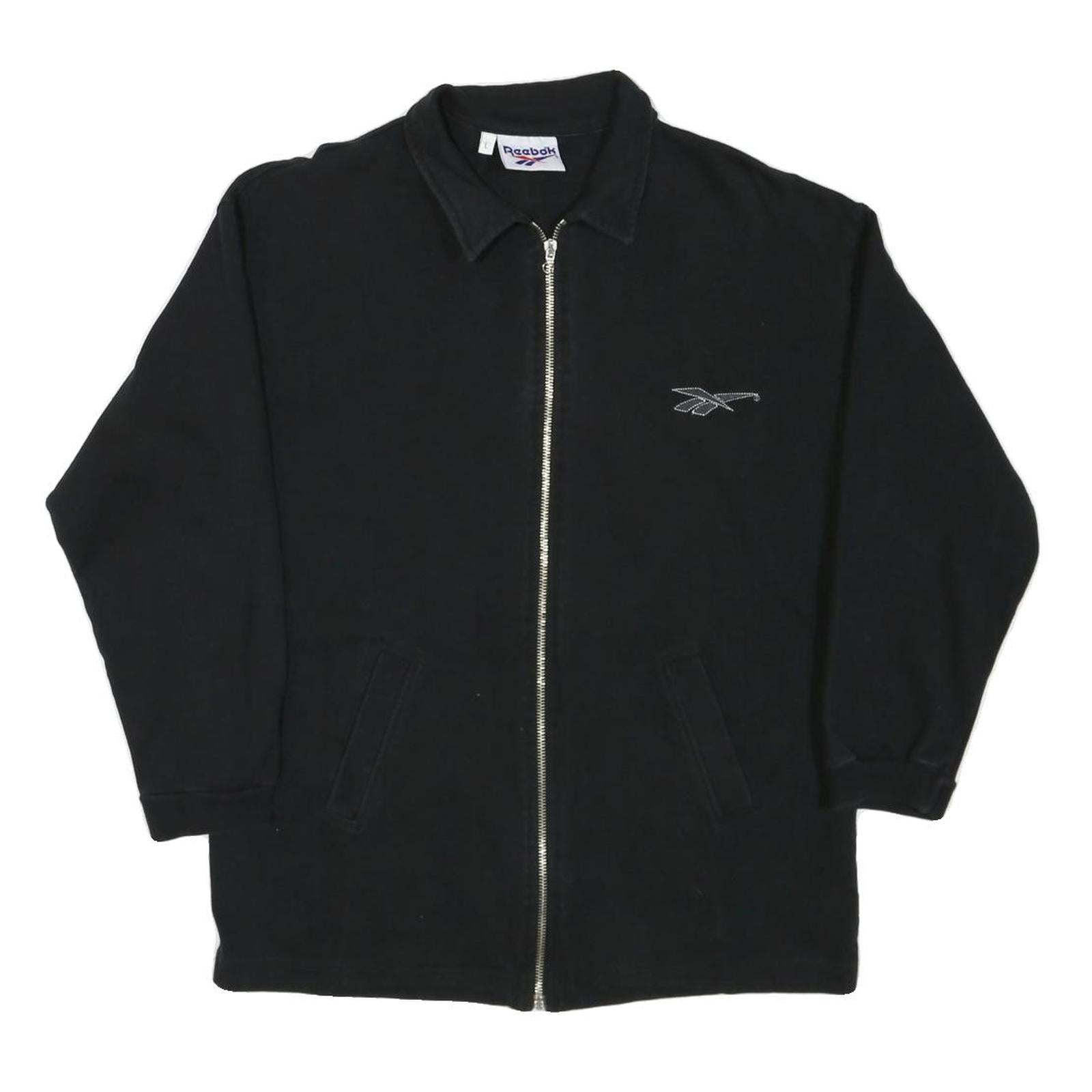 REEBOK Womens Black Cotton Blend Jacket L Zip Plain Lightweight Casual