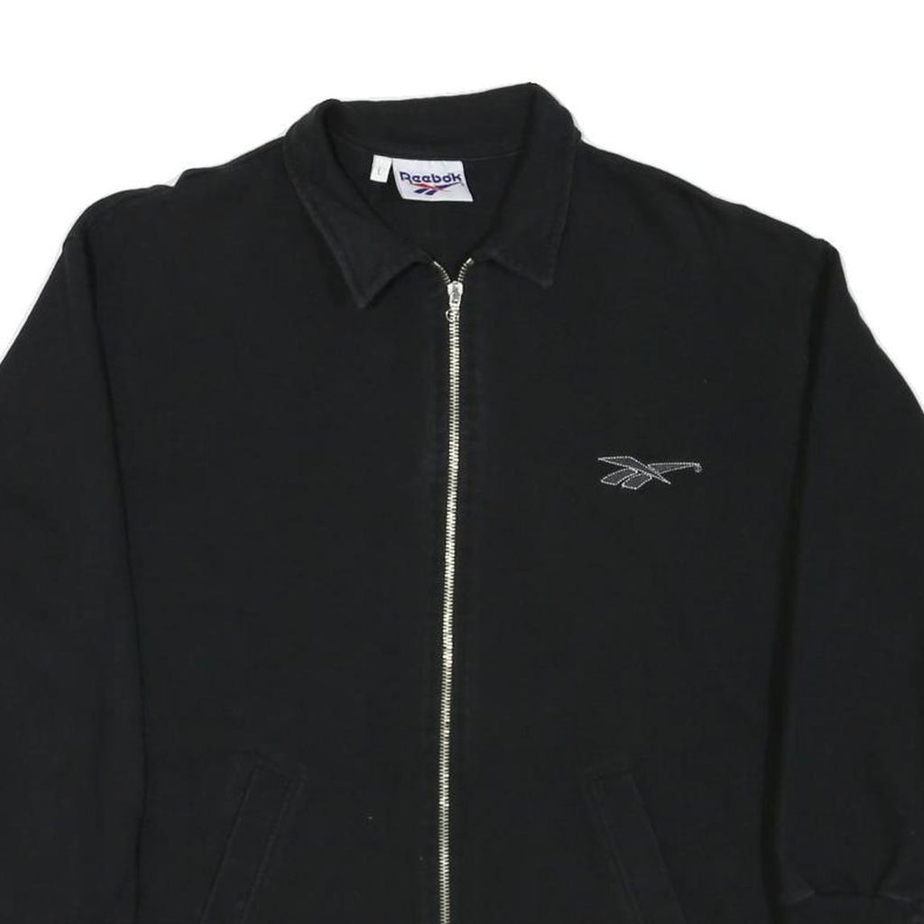 REEBOK Womens Black Cotton Blend Jacket L Zip Plain Lightweight Casual