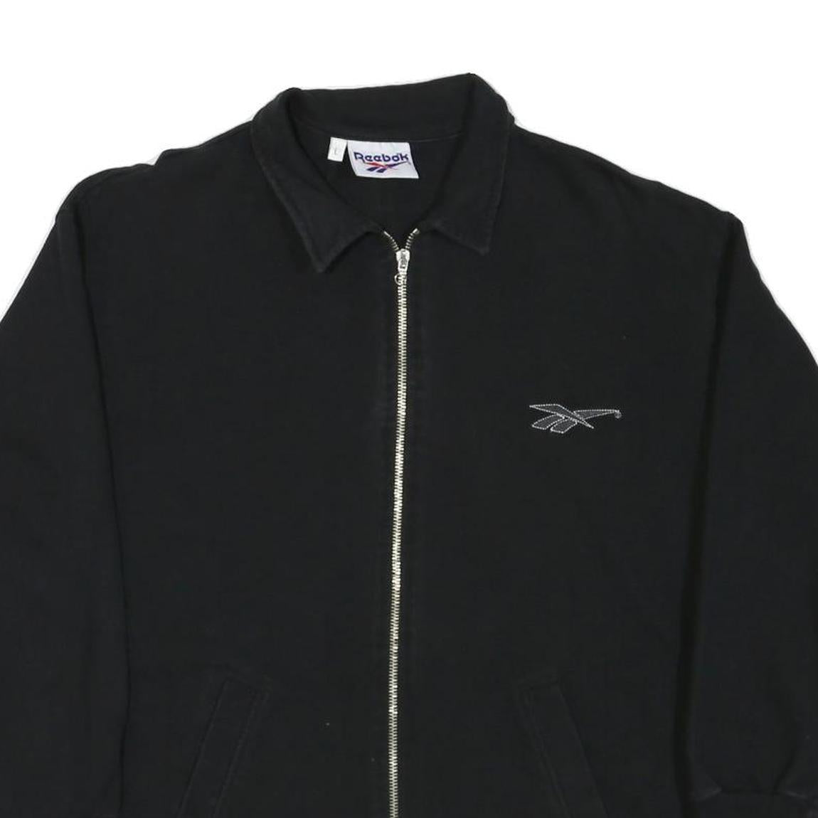 REEBOK Womens Black Cotton Blend Jacket L Zip Plain Lightweight Casual