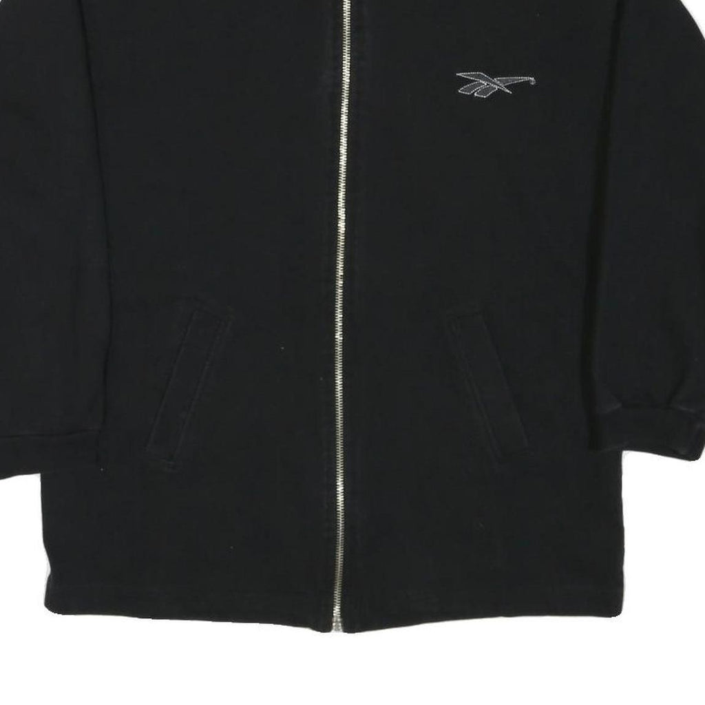 REEBOK Womens Black Cotton Blend Jacket L Zip Plain Lightweight Casual