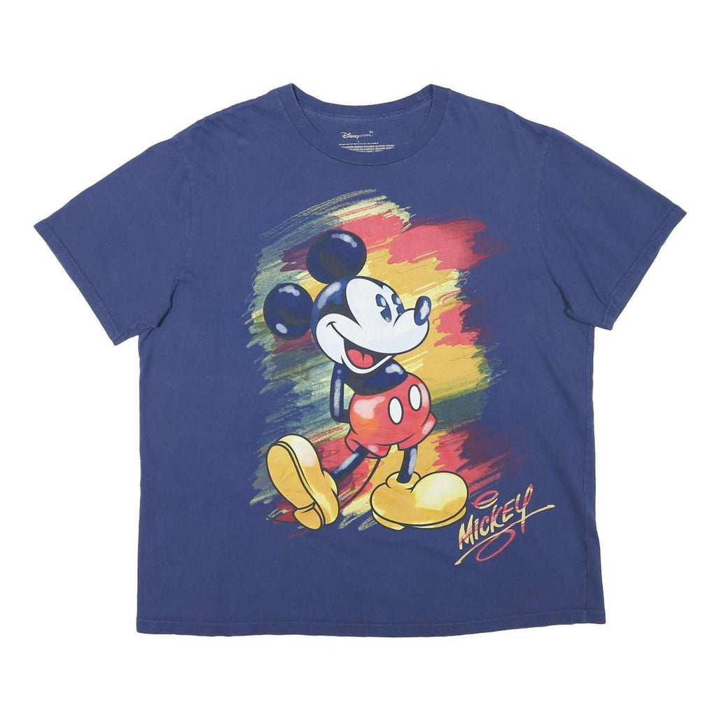 DISNEY Mens Blue Mickey Graphic T-Shirt L Short Sleeve Crew Neck Cotton Blend