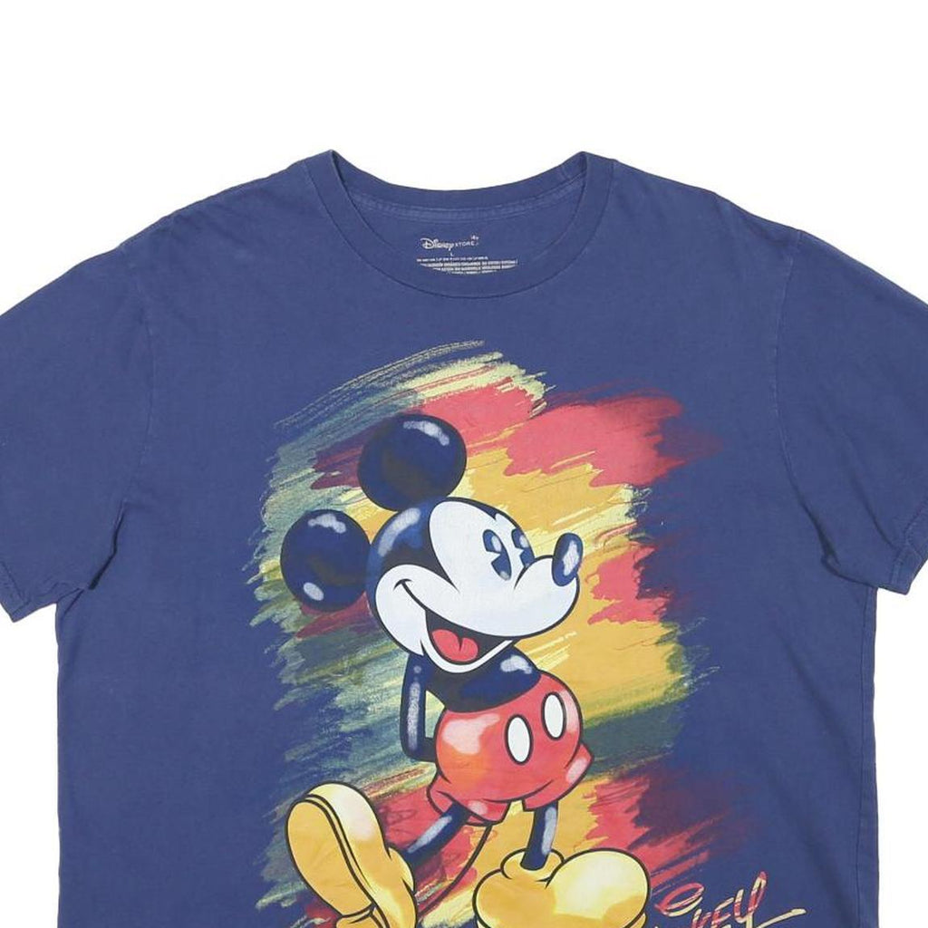 DISNEY Mens Blue Mickey Graphic T-Shirt L Short Sleeve Crew Neck Cotton Blend