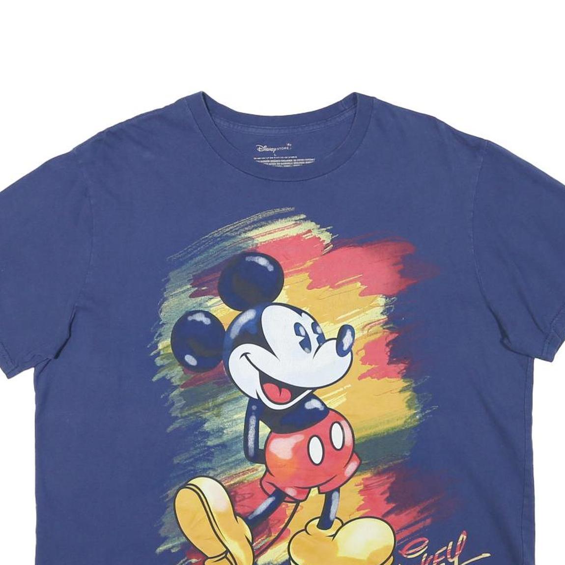 DISNEY Mens Blue Mickey Graphic T-Shirt L Short Sleeve Crew Neck Cotton Blend