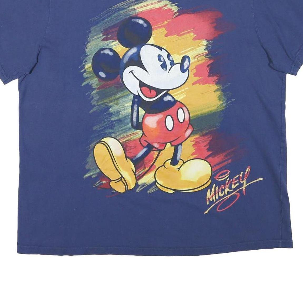 DISNEY Mens Blue Mickey Graphic T-Shirt L Short Sleeve Crew Neck Cotton Blend