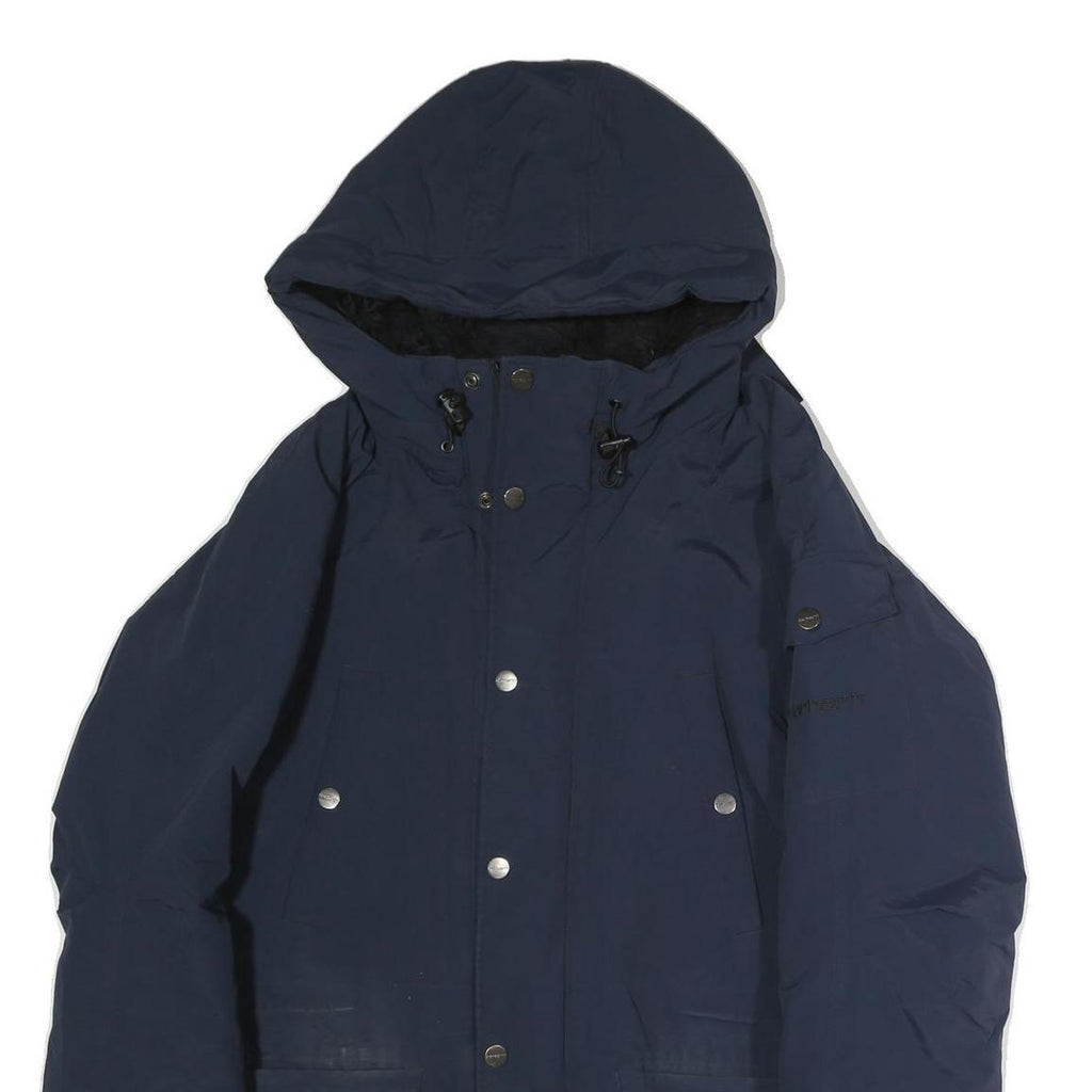 CARHARTT Mens Blue Cotton Hooded Jacket M Zip Plain Workwear Casual