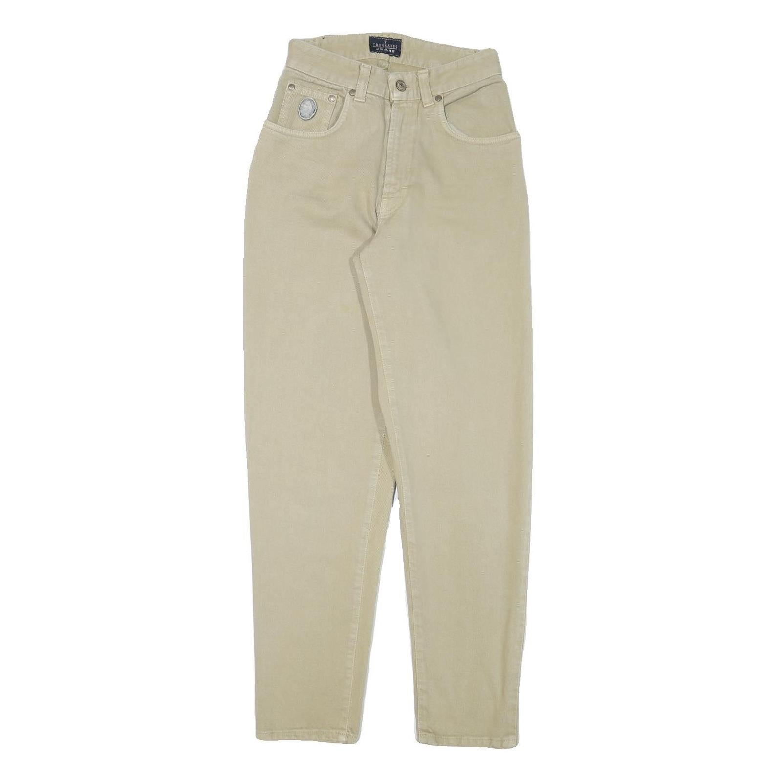 TRUSSARDI Womens Beige Slim Jeans Denim W24 L29 Stylish Cotton Blend Zip