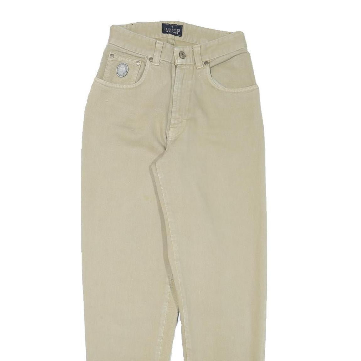 TRUSSARDI Womens Beige Slim Jeans Denim W24 L29 Stylish Cotton Blend Zip