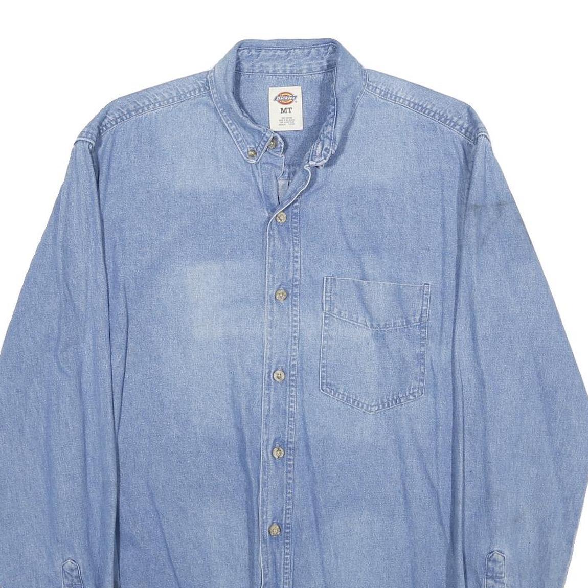 DICKIES Mens Blue Denim Shirt M Cotton Button Collar Casual