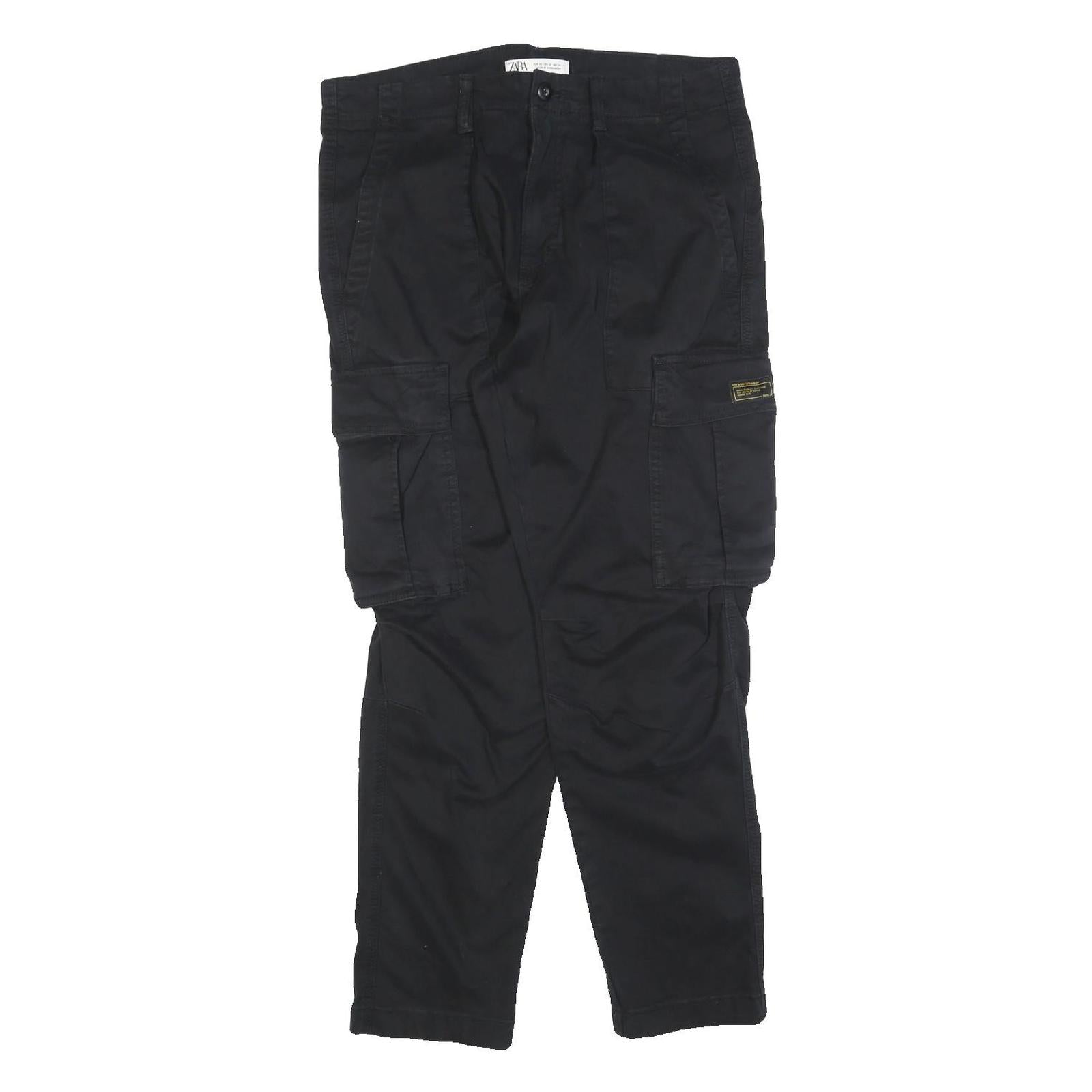 ZARA Womens Cotton Blend Black Cargo Regular Fit Trousers W32 L28 Utility Style