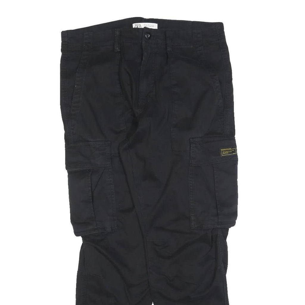 ZARA Womens Cotton Blend Black Cargo Regular Fit Trousers W32 L28 Utility Style