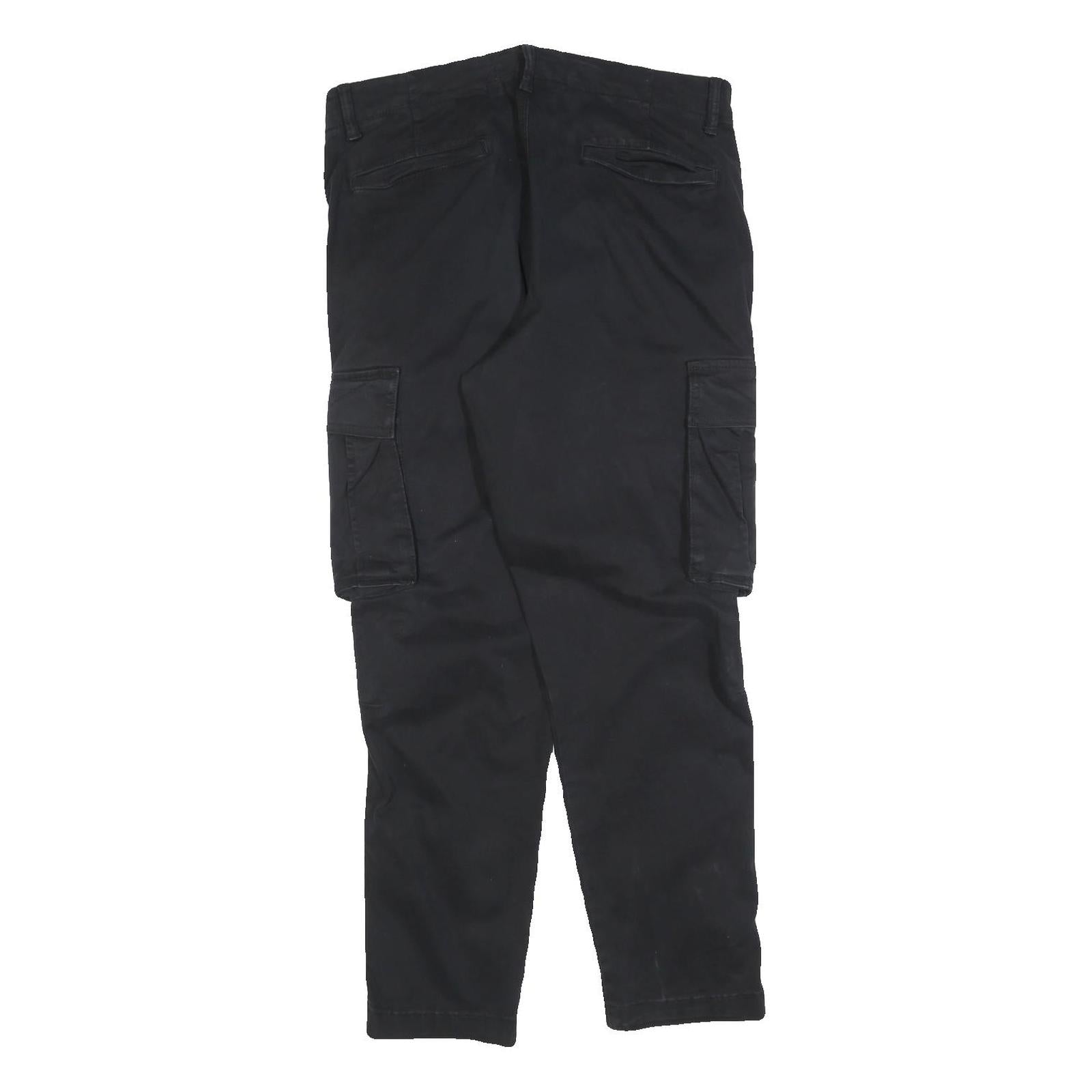 ZARA Womens Cotton Blend Black Cargo Regular Fit Trousers W32 L28 Utility Style