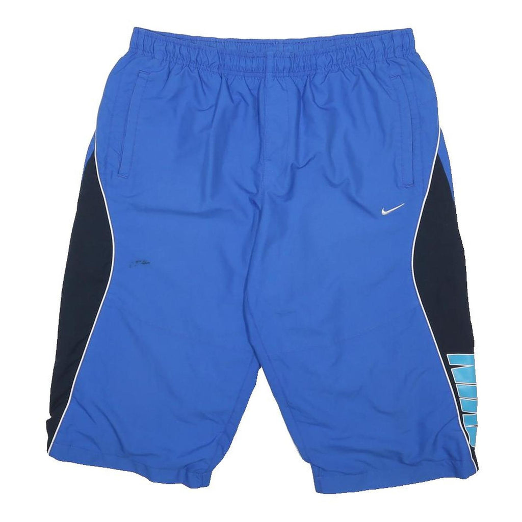 NIKE Mens Shorts Blue & Black Casual XL W33 Sports Logo Cotton Blend