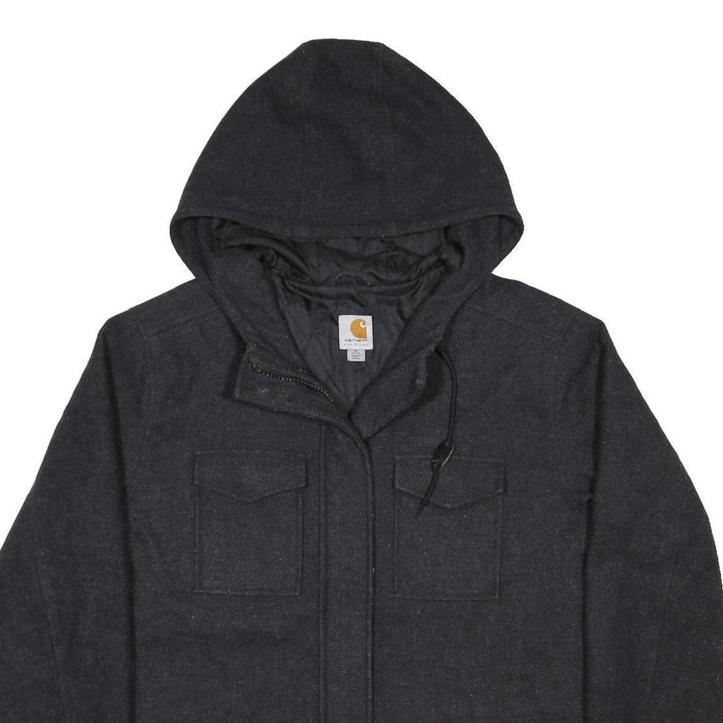 CARHARTT Womens Black Wool Blend Hoodie Jacket XL Woven Zip Hooded Workwear