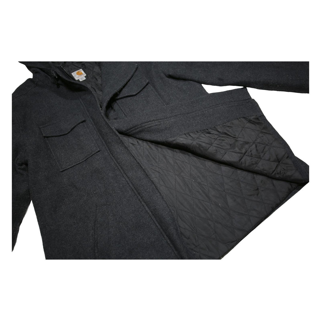 CARHARTT Womens Black Wool Blend Hoodie Jacket XL Woven Zip Hooded Workwear