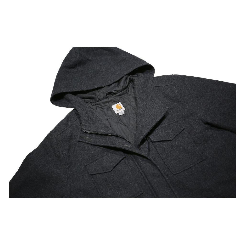 CARHARTT Womens Black Wool Blend Hoodie Jacket XL Woven Zip Hooded Workwear