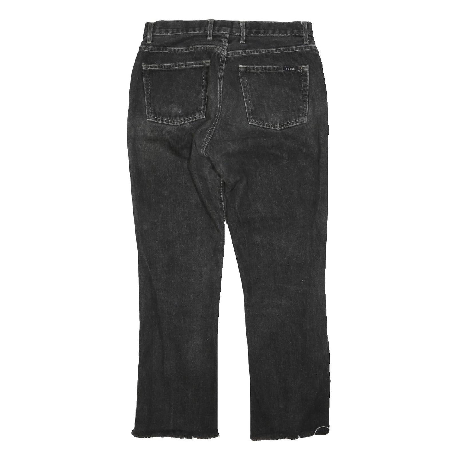 GUESS Womens Black Regular Fit Straight Denim Medium W30 L27 Raw Hem Jeans