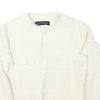 ZARA WOMAN Womens White Cream Cotton Blend Jacket M Woven Ruffle Detail Stylish