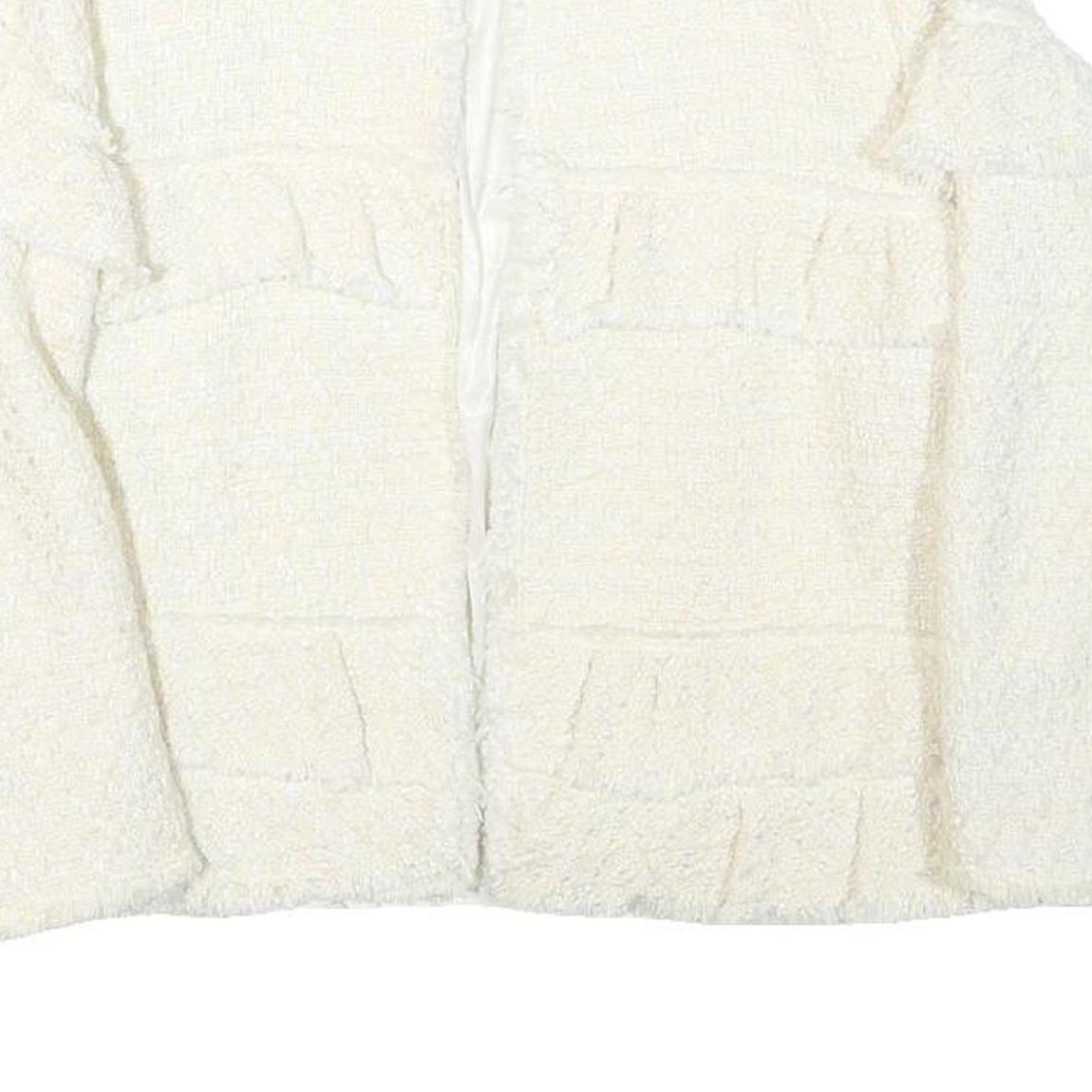 ZARA WOMAN Womens White Cream Cotton Blend Jacket M Woven Ruffle Detail Stylish