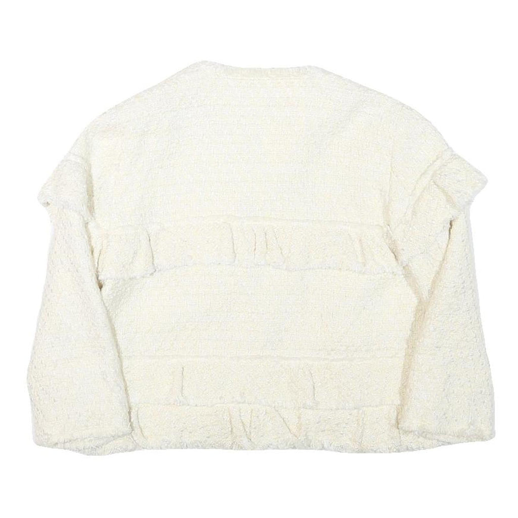 ZARA WOMAN Womens White Cream Cotton Blend Jacket M Woven Ruffle Detail Stylish