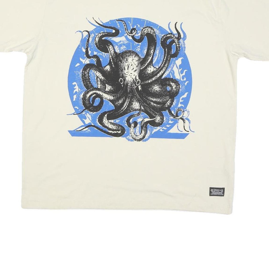LEVI'S Mens White Graphic T-Shirt M Short Sleeve Crew Neck Octopus Print