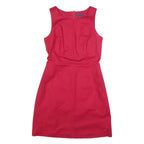 TOMMY HILFIGER Womens Red Sleeveless Day Cotton Blend Plain Dress S Elegant Zip