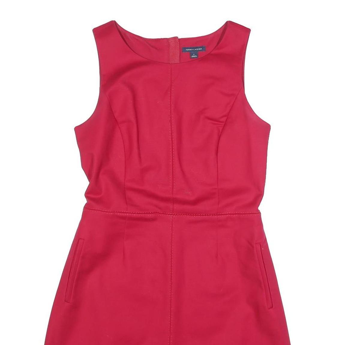 TOMMY HILFIGER Womens Red Sleeveless Day Cotton Blend Plain Dress S Elegant Zip