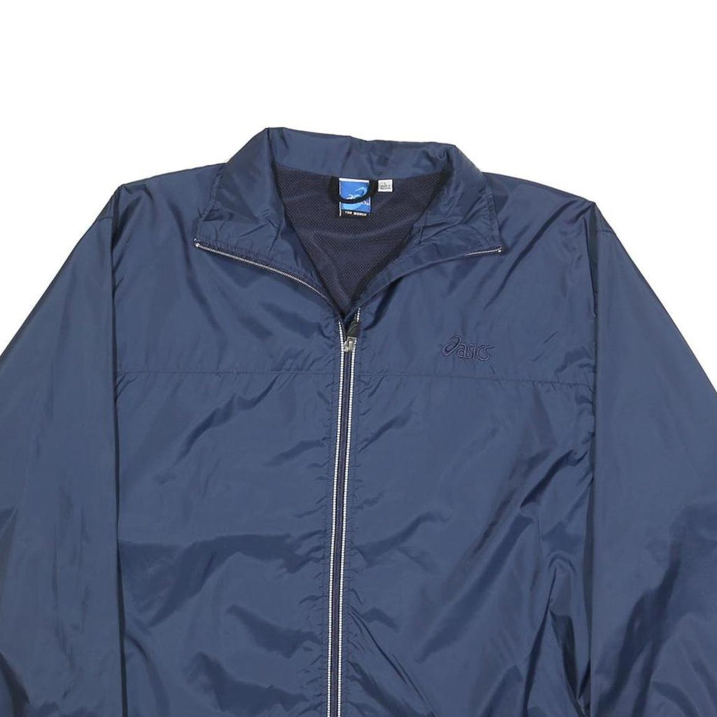 ASICS Womens Navy Blue Outdoor Jacket L Nylon Plain Zip Athletic Lightweight