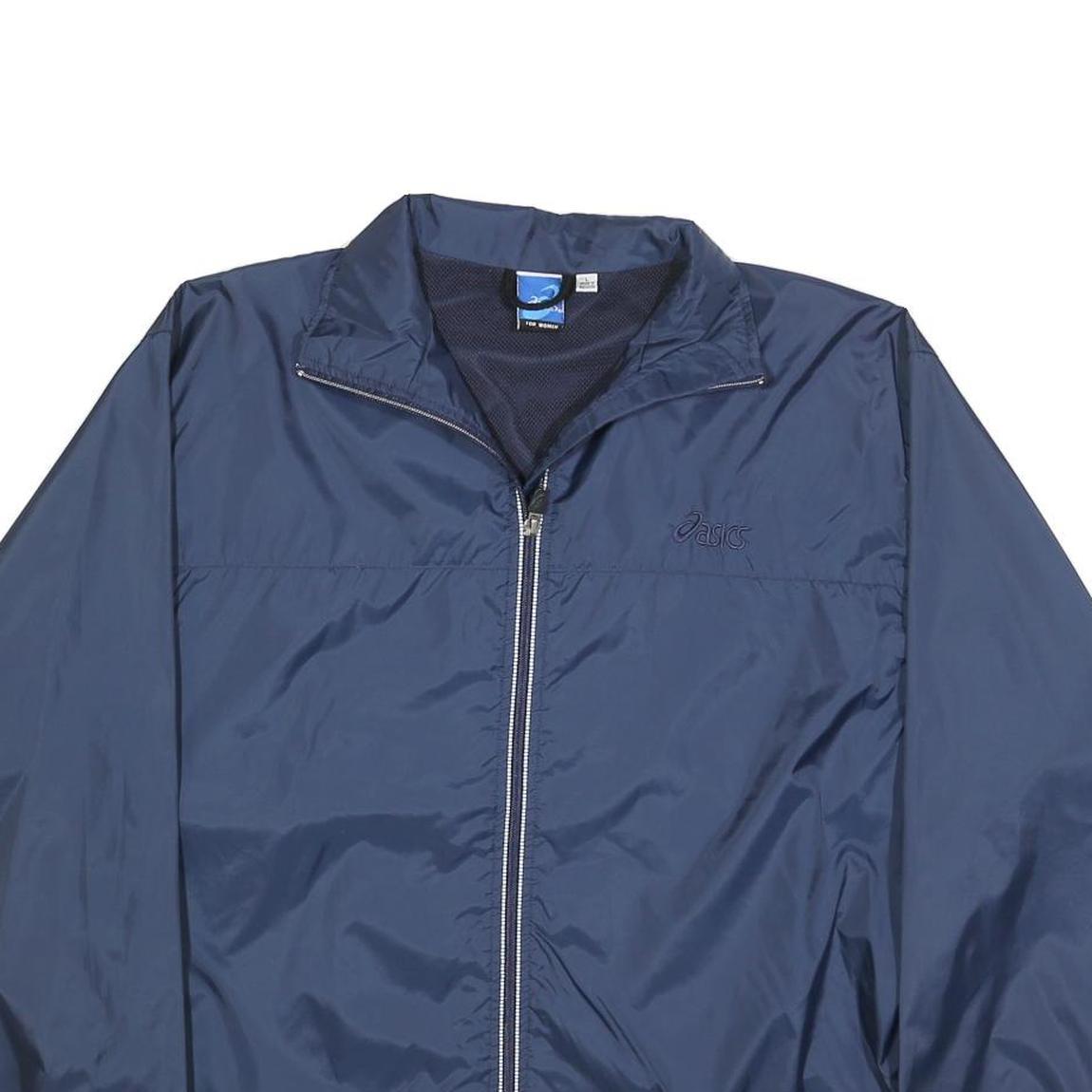 ASICS Womens Navy Blue Outdoor Jacket L Nylon Plain Zip Athletic Lightweight