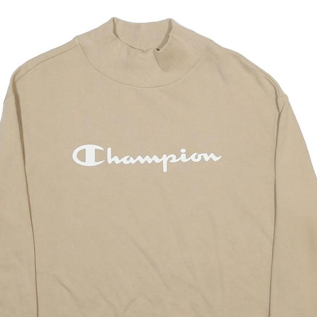 CHAMPION Womens Beige Sweatshirt Crew Neck M Logo Print Casual Pullover