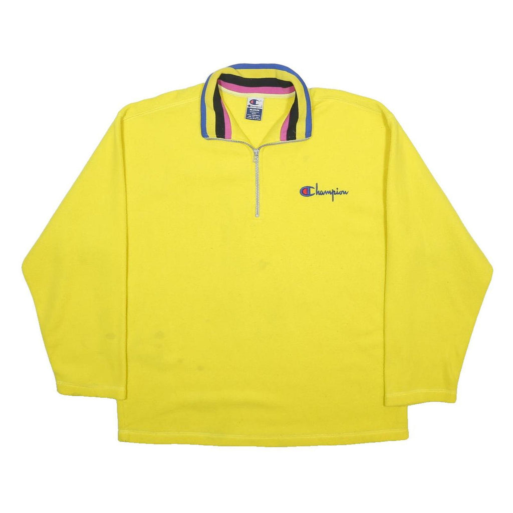 CHAMPION Mens Yellow Polyester Jumper 1/4 Zip Regular Fit M Bright Casual