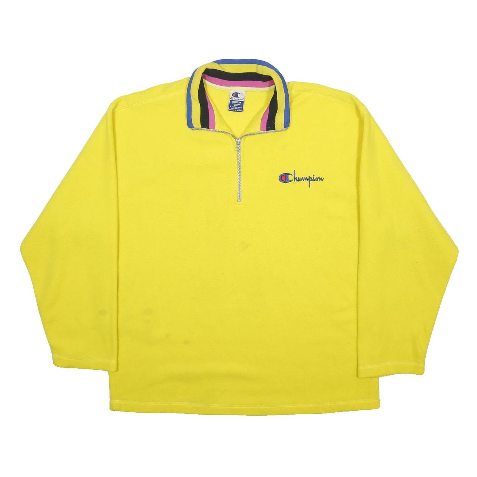 CHAMPION Mens Yellow Polyester Jumper 1/4 Zip Regular Fit M Bright Casual