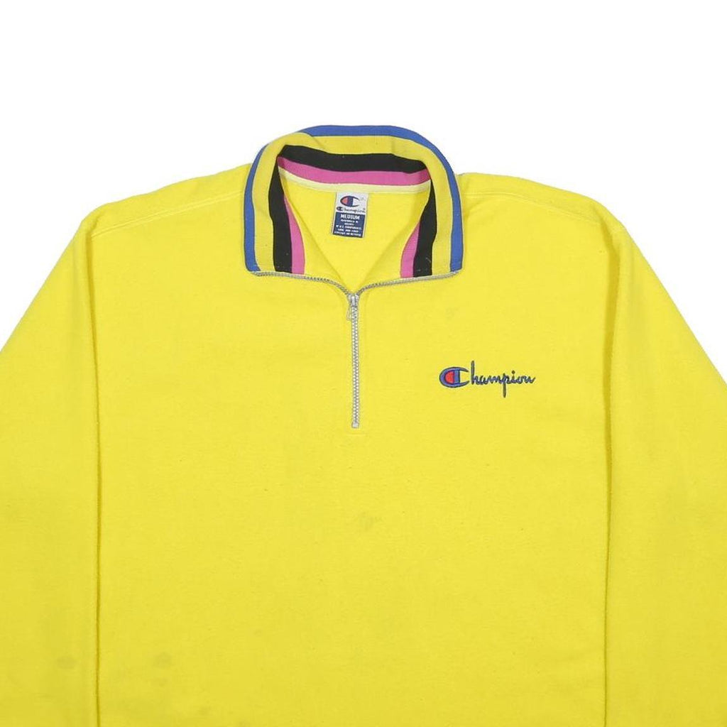 CHAMPION Mens Yellow Polyester Jumper 1/4 Zip Regular Fit M Bright Casual