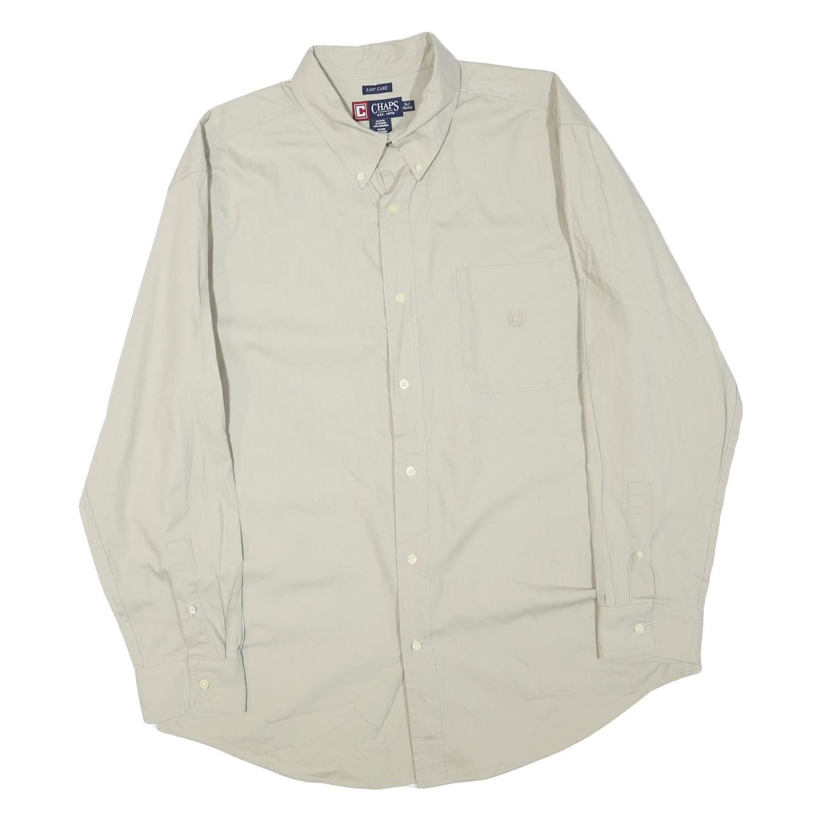 CHAPS Mens Beige Cotton Blend Shirt XL Button Down Pocket Classic Casual