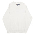 CHAPS Mens White Plain Polo Style Jumper Crew Neck Basic Knit M Cotton Casual