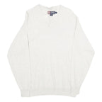 CHAPS Mens White Plain Polo Style Jumper Crew Neck Basic Knit M Cotton Casual