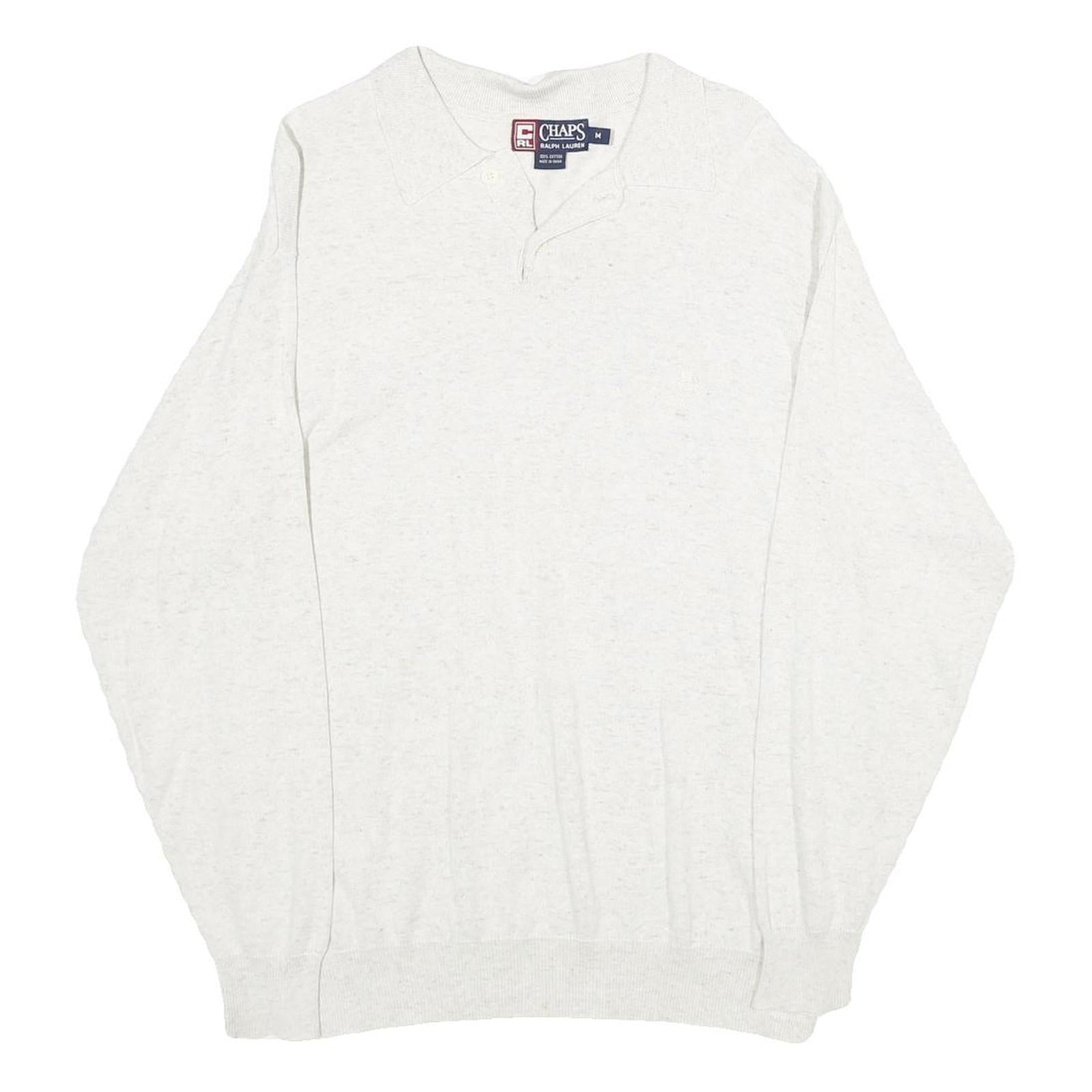 CHAPS Mens White Plain Polo Style Jumper Crew Neck Basic Knit M Cotton Casual
