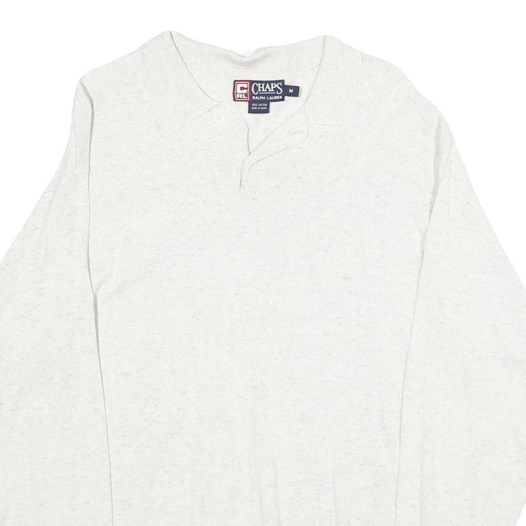 CHAPS Mens White Plain Polo Style Jumper Crew Neck Basic Knit M Cotton Casual
