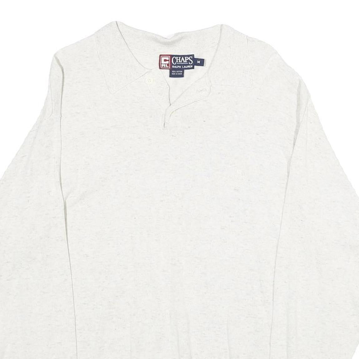 CHAPS Mens White Plain Polo Style Jumper Crew Neck Basic Knit M Cotton Casual