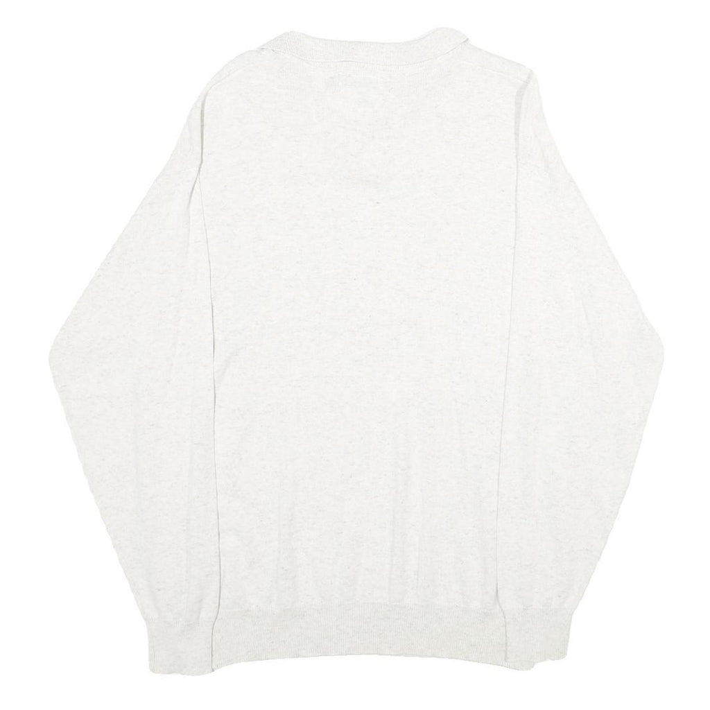CHAPS Mens White Plain Polo Style Jumper Crew Neck Basic Knit M Cotton Casual