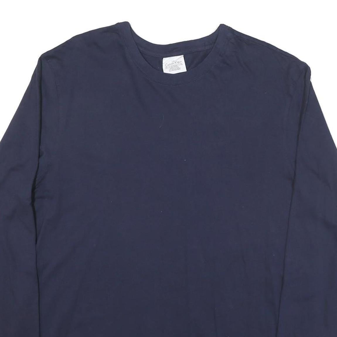 CALVIN KLEIN Mens Navy Blue Long Sleeve Crew Neck Cotton Blend T-Shirt L