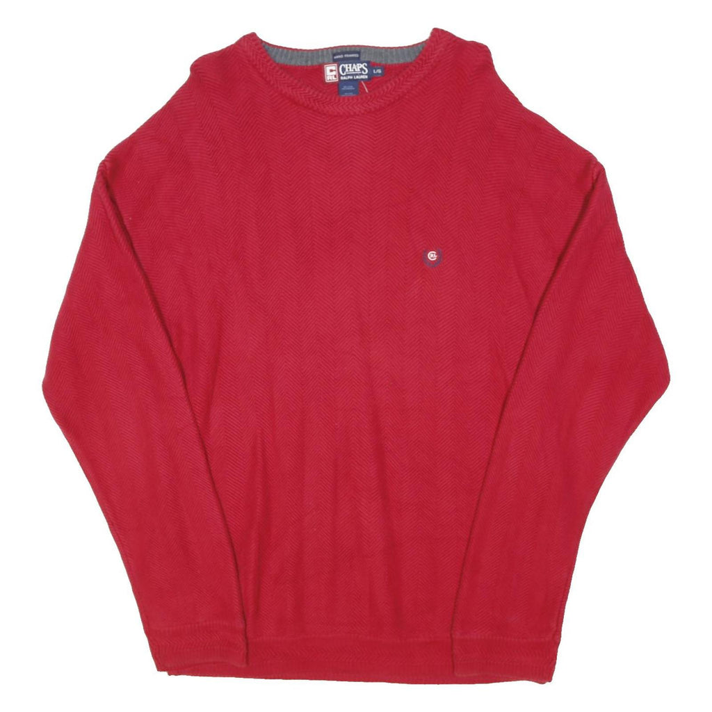 CHAPS Mens Red Plain Crew Neck Relaxed Fit Jumper Cotton Blend Knit L Classic